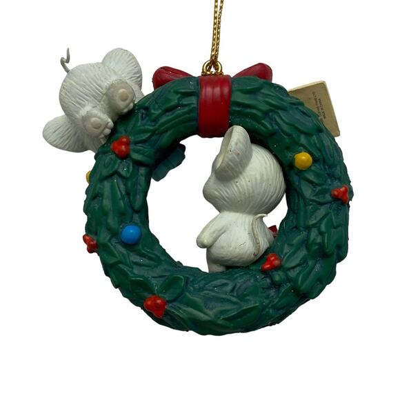 Vintage Christmas Wreath With Mice Ornament Green Lustre Fame Christmas Sharing - Picture 12 of 16